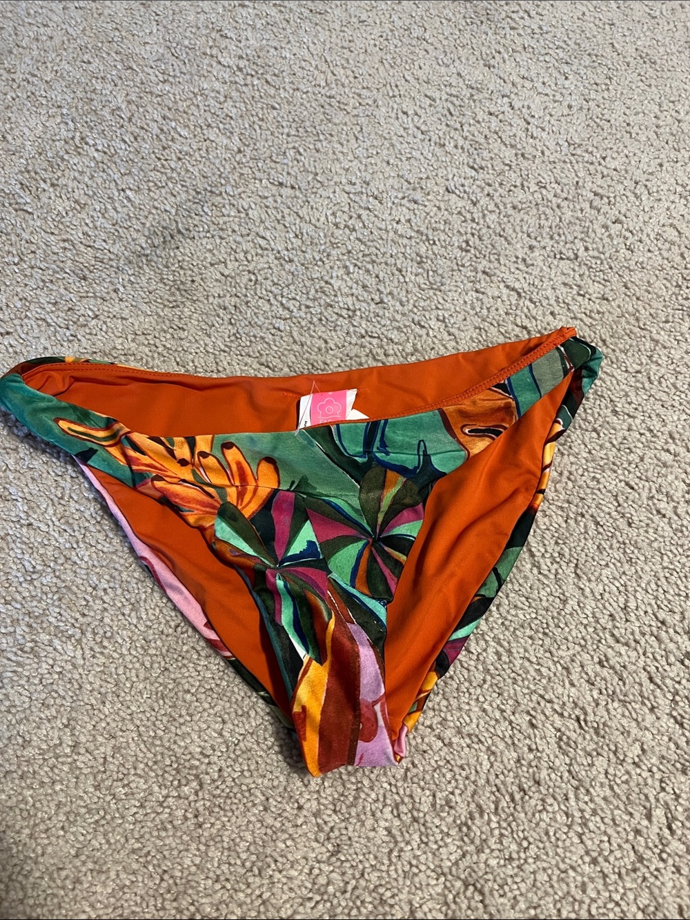 FARM Rio Multicolor Tropical Bikini Bottoms - Orange, Green & Pink size L NWOT